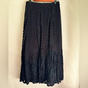 Double D Ranch Wear Black Eyelet & Lace Western Prairie Broom Maxi Skirt S